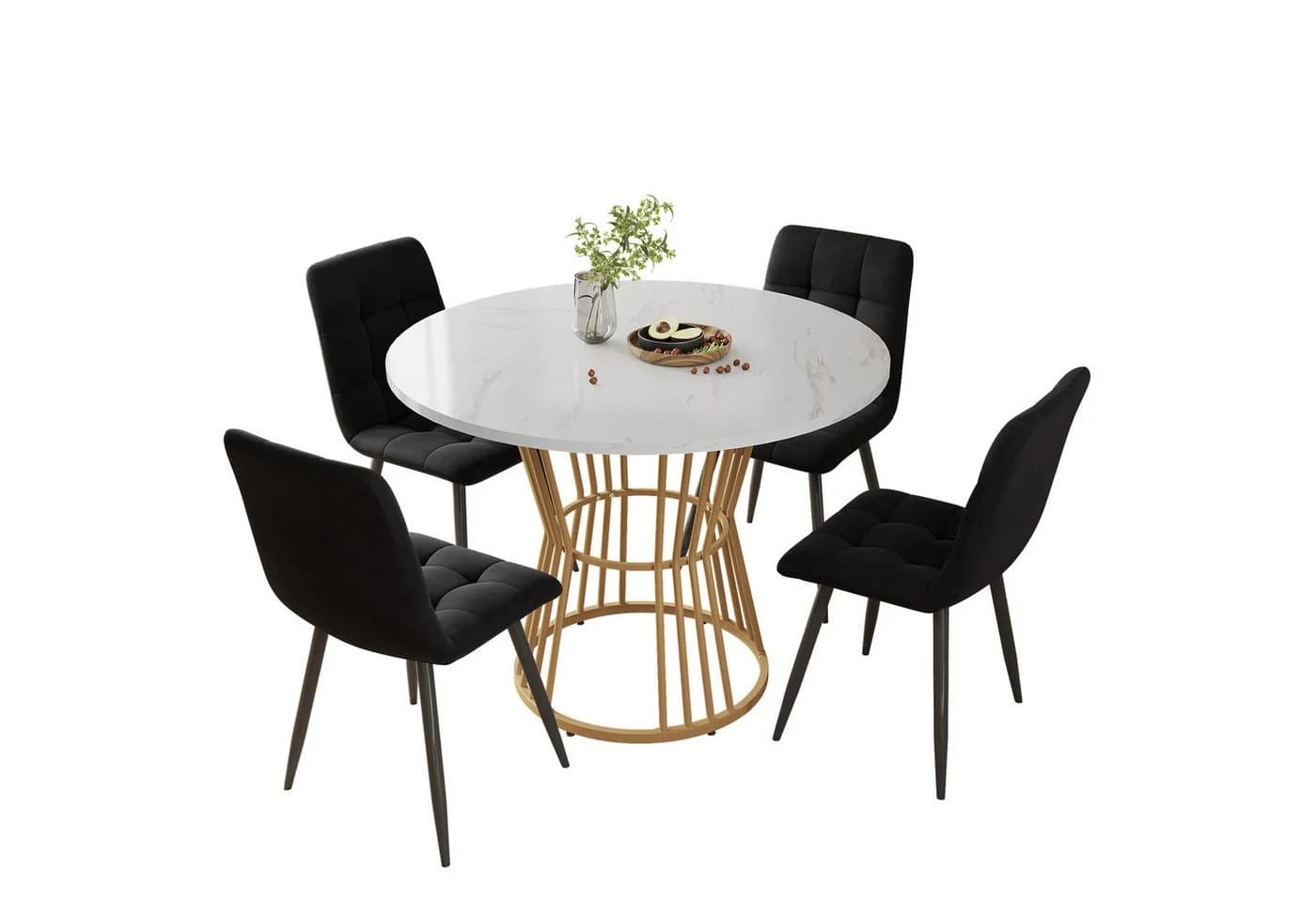 i@home Essgruppe 5-teilig Runder Tisch 100cm Gold Samt - Bild 2