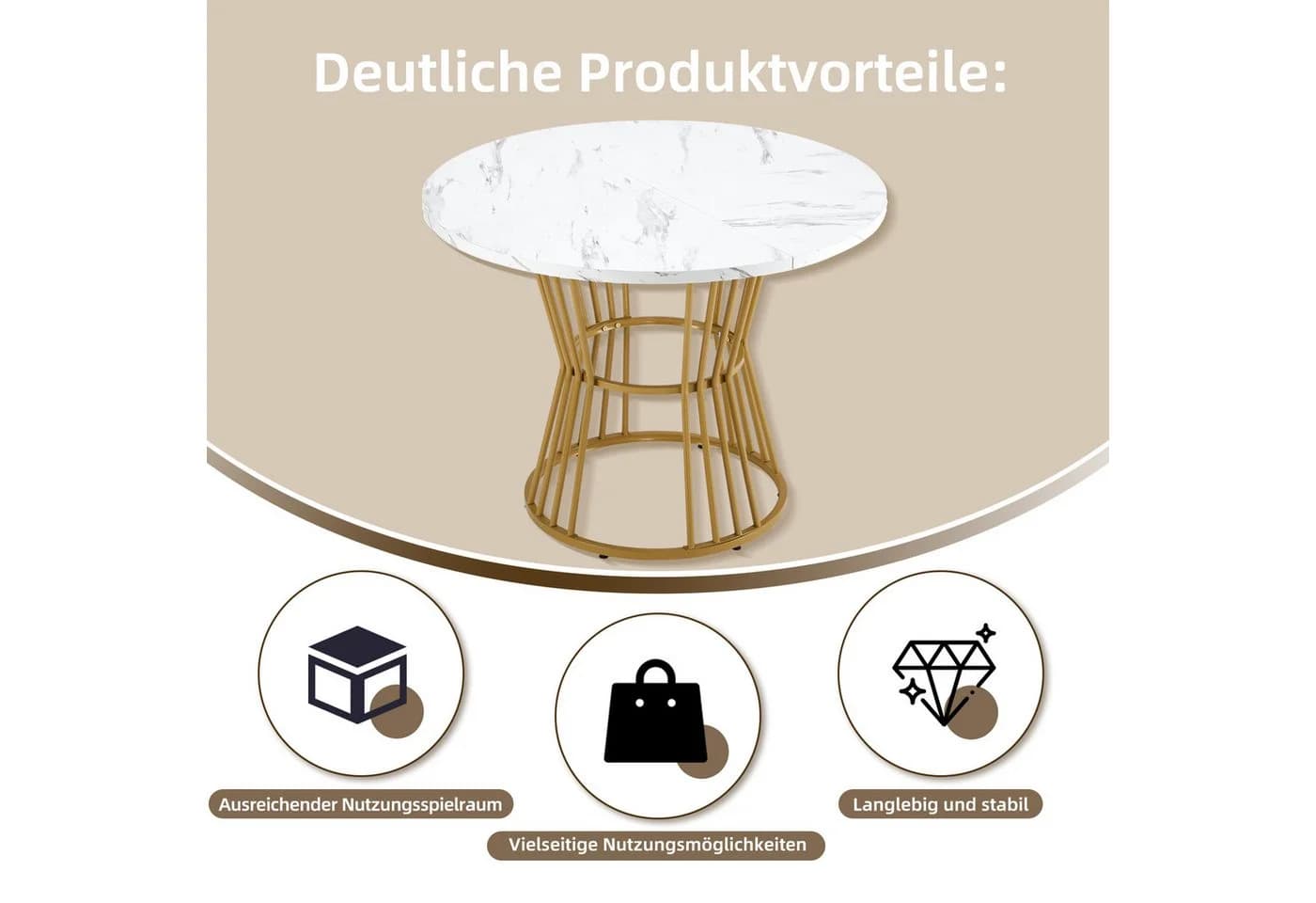 i@home Essgruppe 5-teilig Runder Tisch 100cm Gold Samt - Bild 4