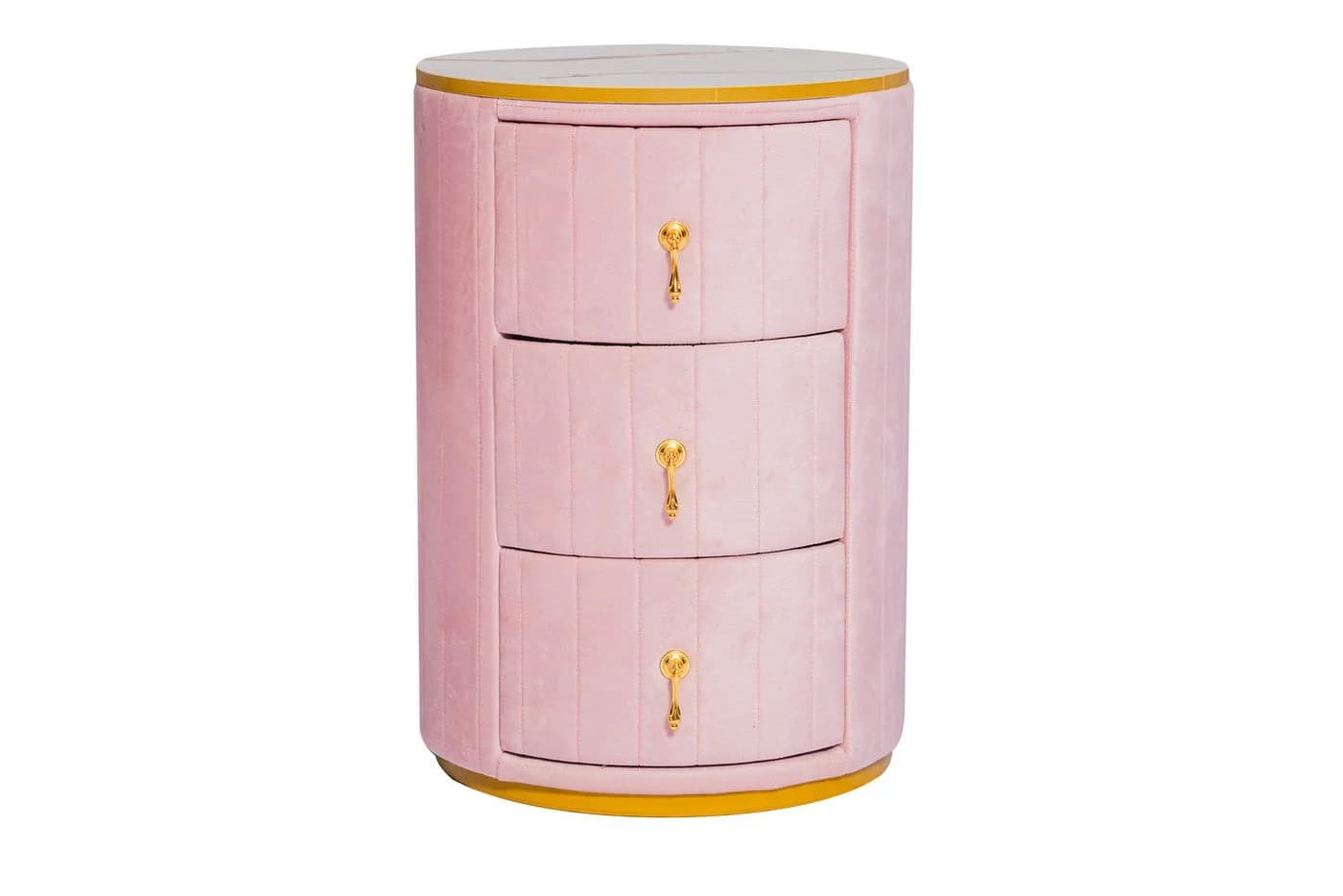 i@home Nachttisch Rosa Samt Marmor-Optik 3 Schubladen