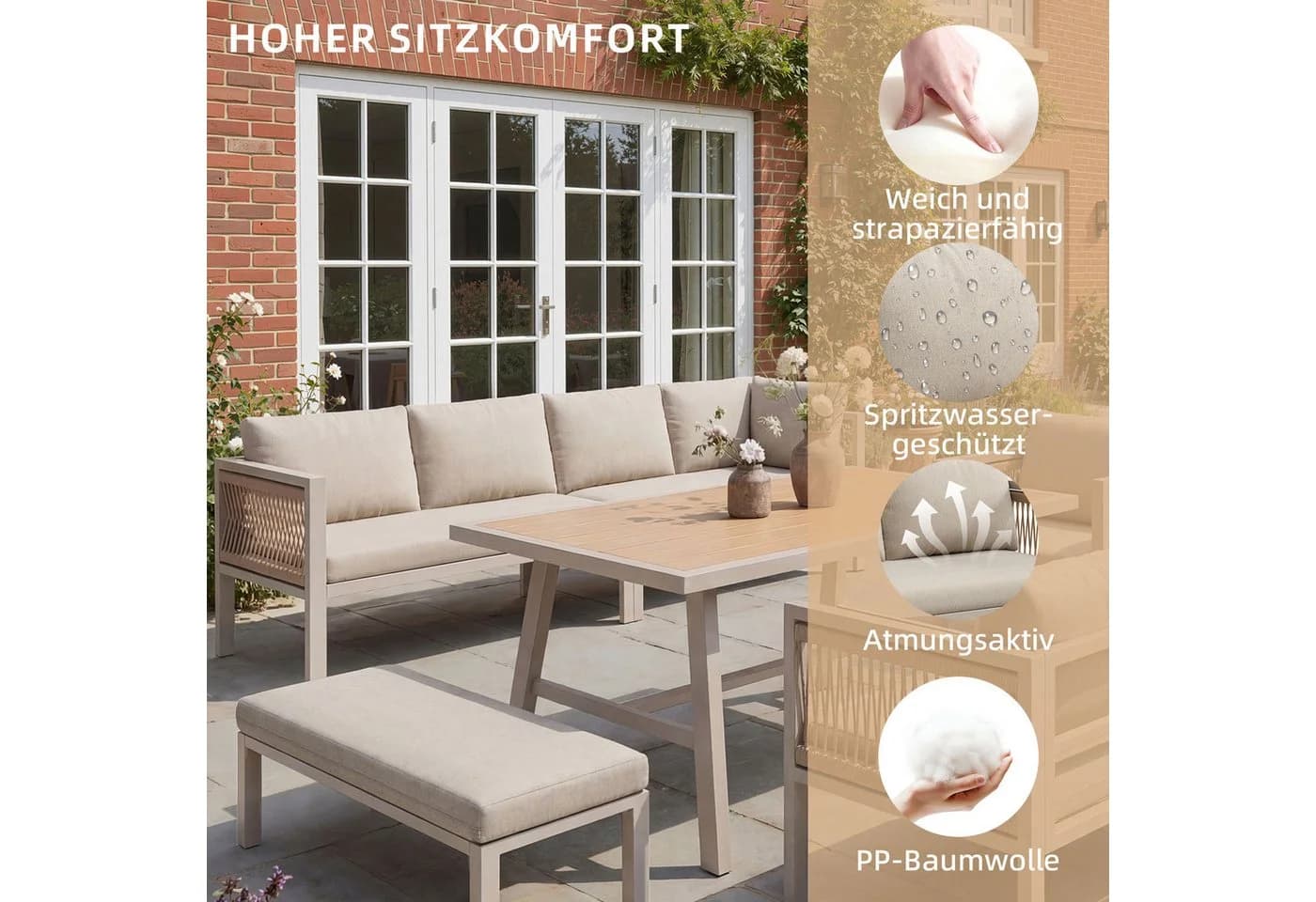 i@home Gartenlounge-Set 5-tlg. Beige/Grau wetterfestes Stahlgestell - Bild 5