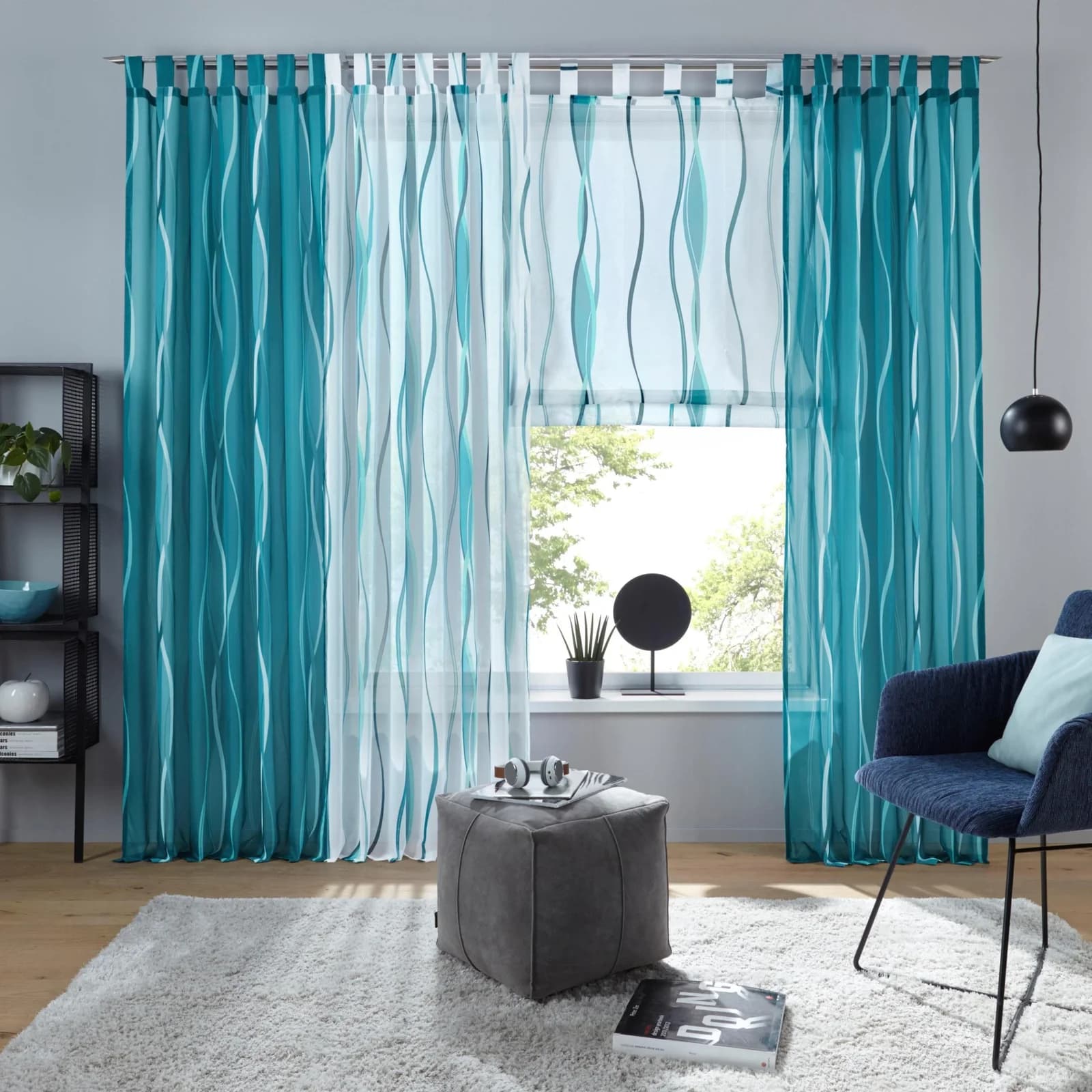Gardine OTTO HOME Dimona Weiß/Petrol Voile Polyester