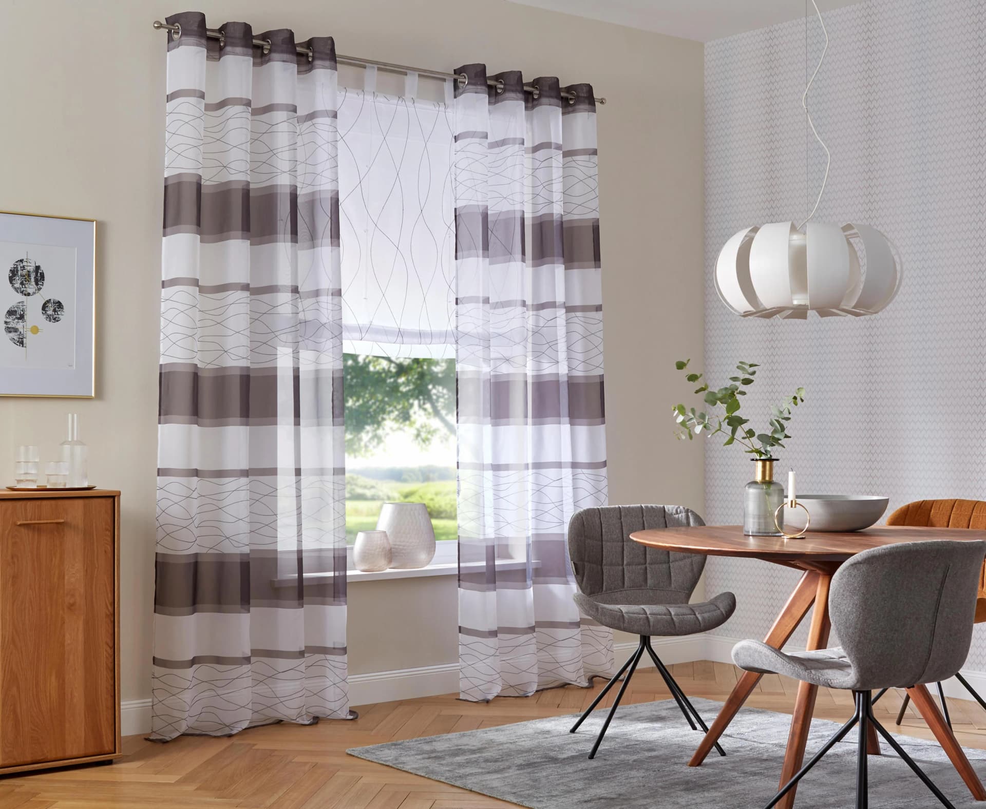 Gardine MY HOME Jay Grau Voile Polyester Querstreifen