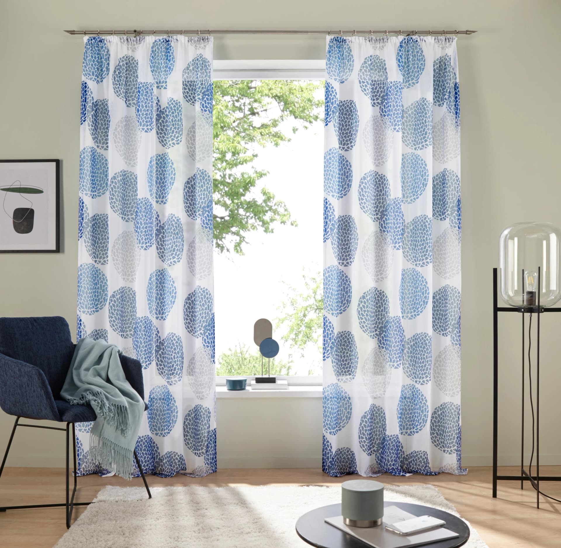 Gardine Belem Voile Polyester Blau Weiß OTTO home