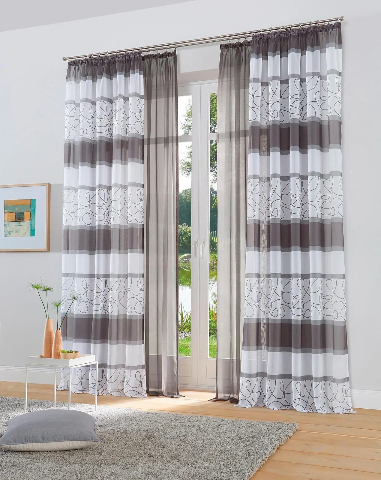 OTTO HOME Gardine Napala 2-er Set Grau Transparent Voile Polyester Querstreifen