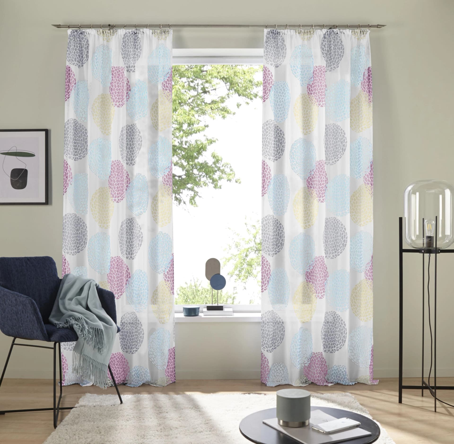 OTTO HOME Gardine Belem Blau Kreis-Motiv Voile