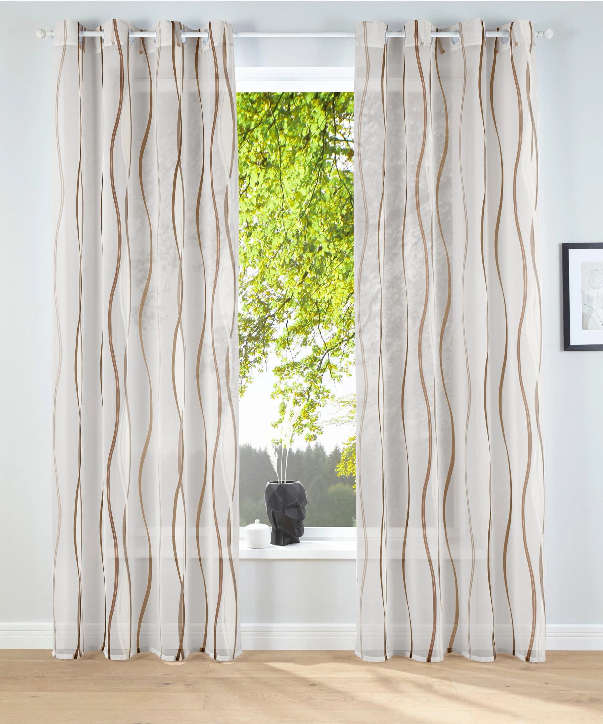 OTTO HOME Gardine Dimona 2er-Set Beige/Braun Wellen Voile Polyester