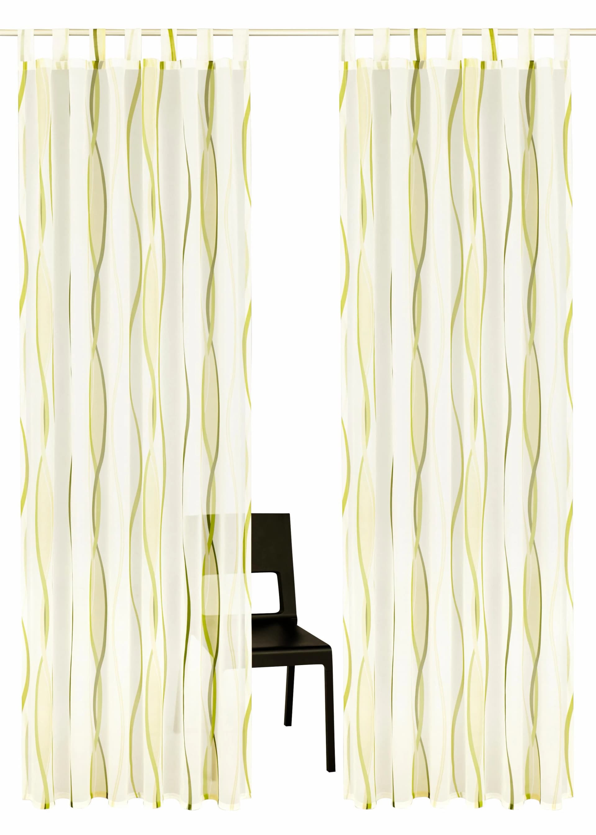 Gardine MY HOME "DIMONA" Gr. 3, beige (creme, grün), Voile, Polyester, 2-er Set, Wellen