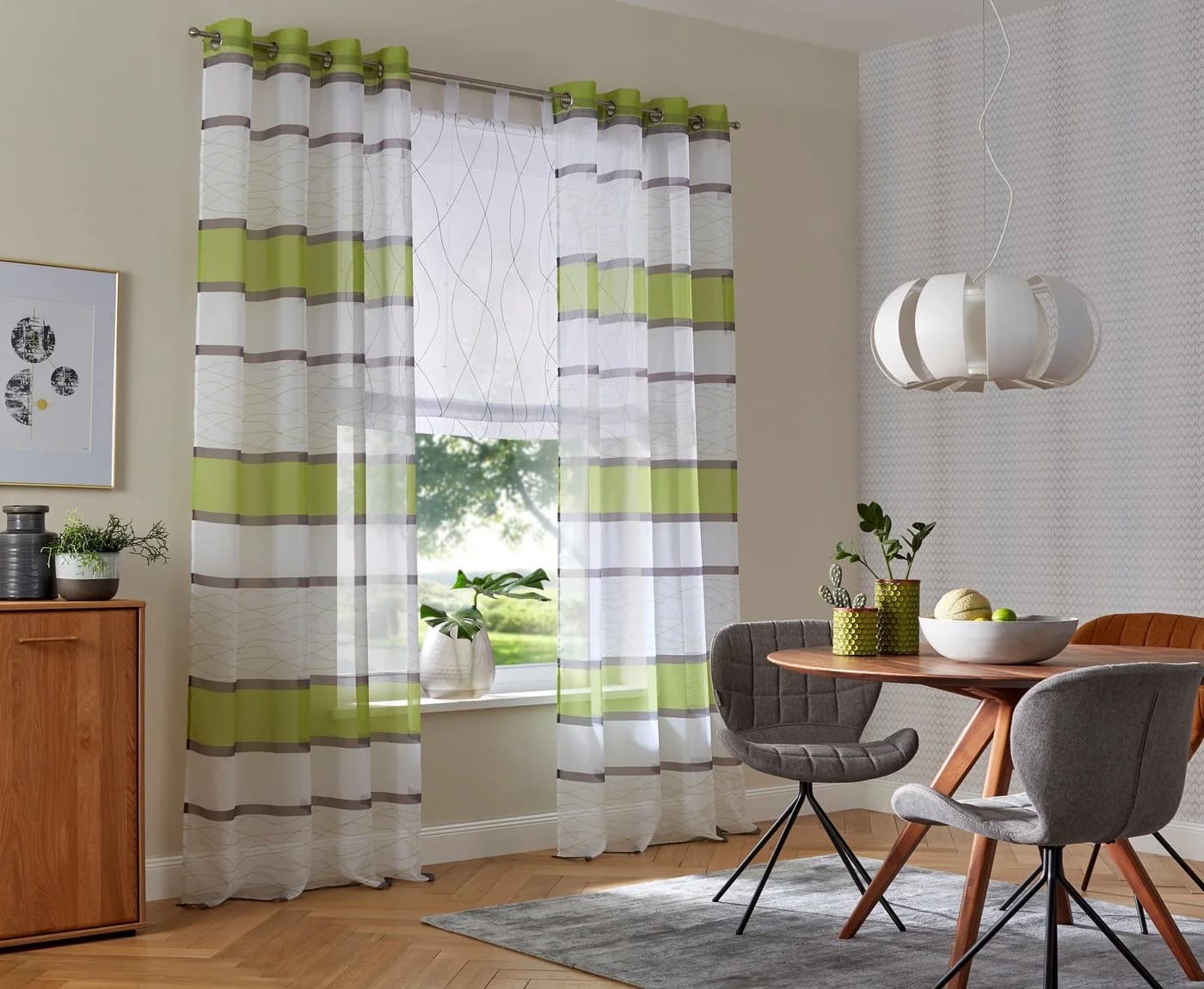 OTTO HOME Gardine Jay Grün Querstreifen 2-er Set Voile - Bild 2
