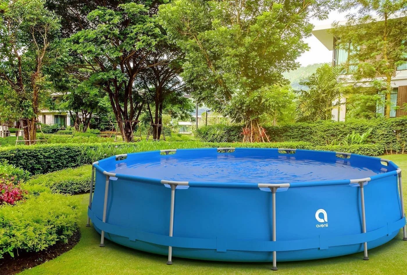 Avenli Framepool 420x84 cm Stahlrahmenpool mit Pumpe Blau