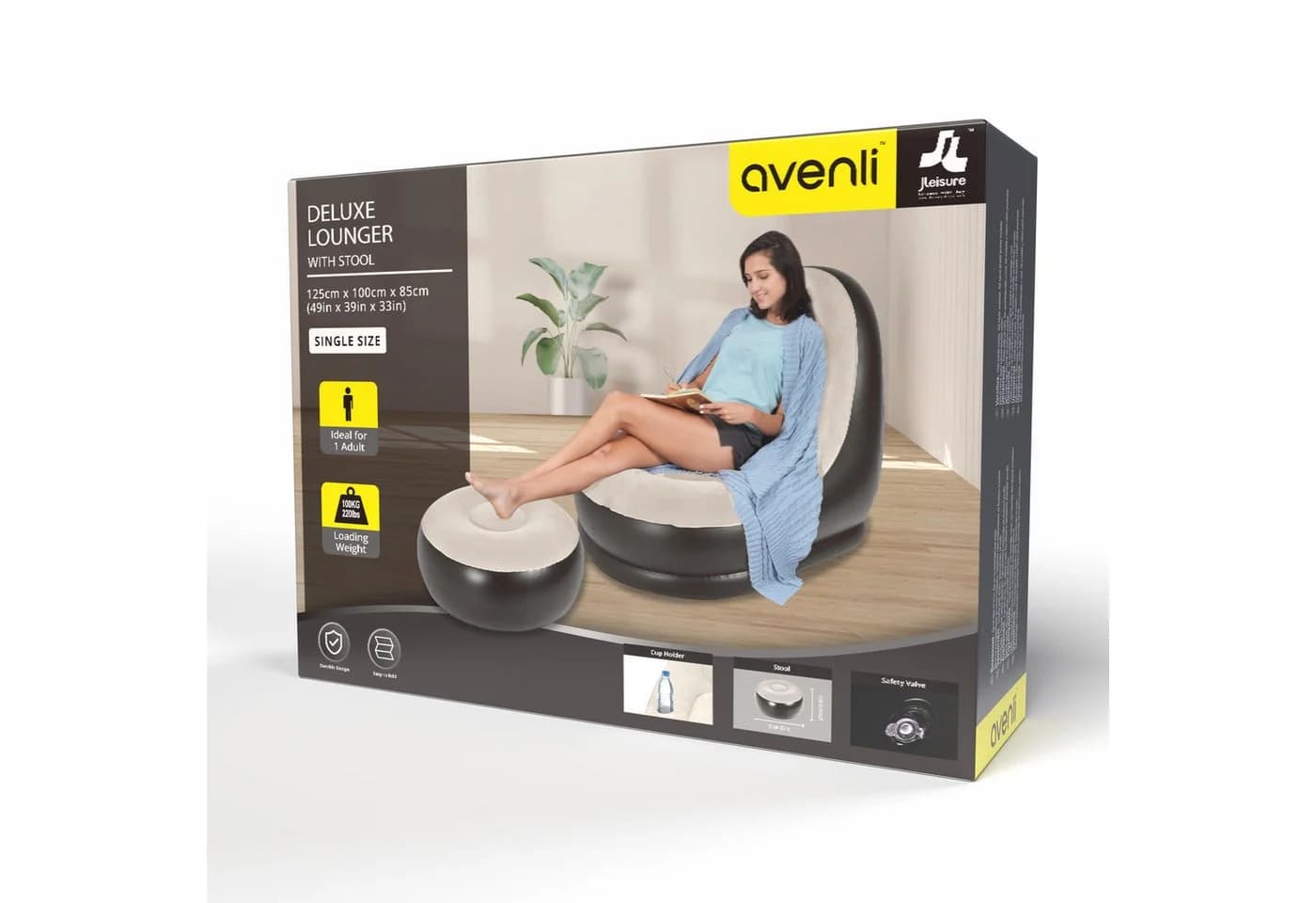 Avenli Luftsessel Aufblasbarer Sessel mit Hocker, 125x100x85 cm - Bild 3