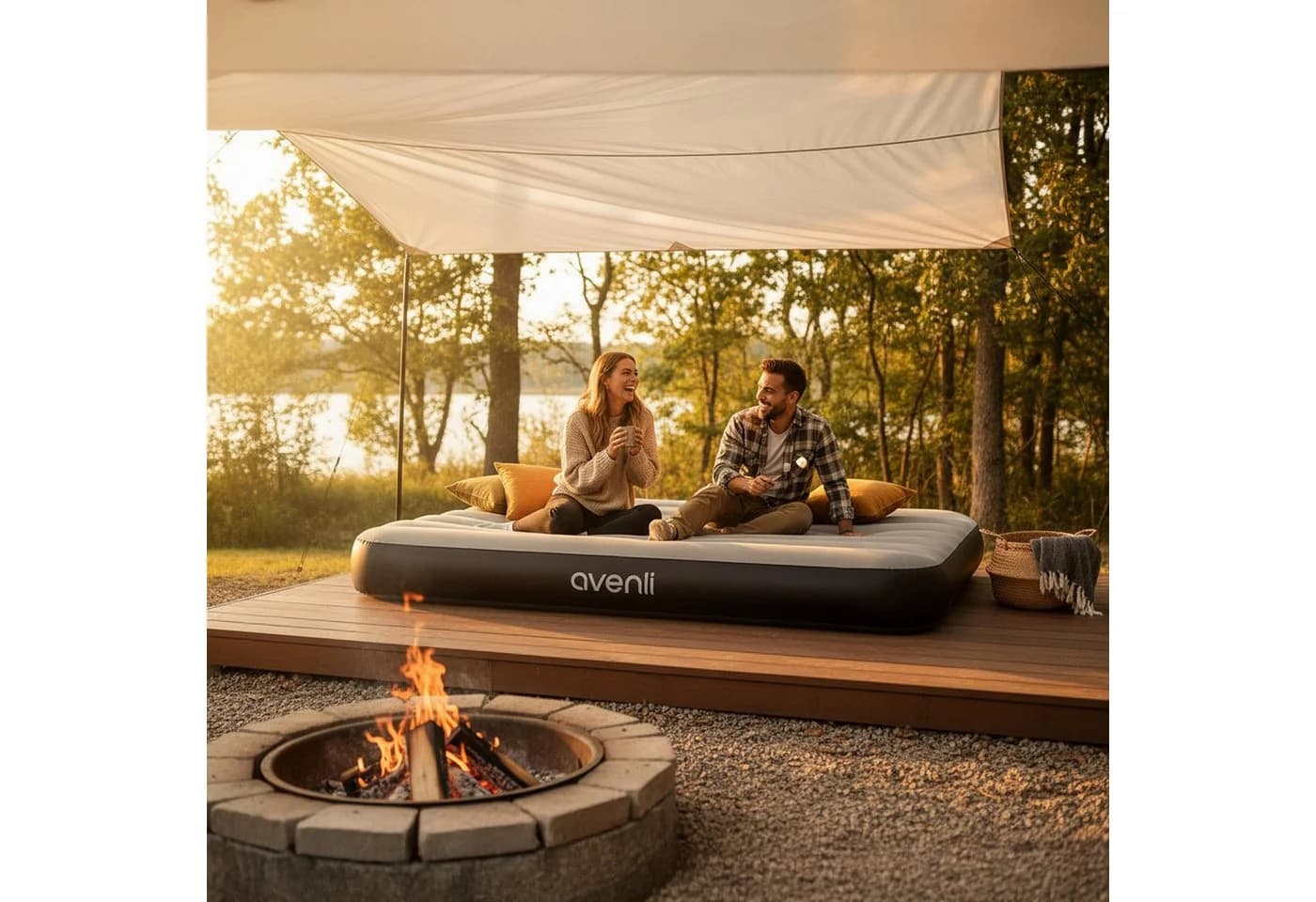 Avenli Luftbett Camping Grau Schwarz 191x137x25cm
