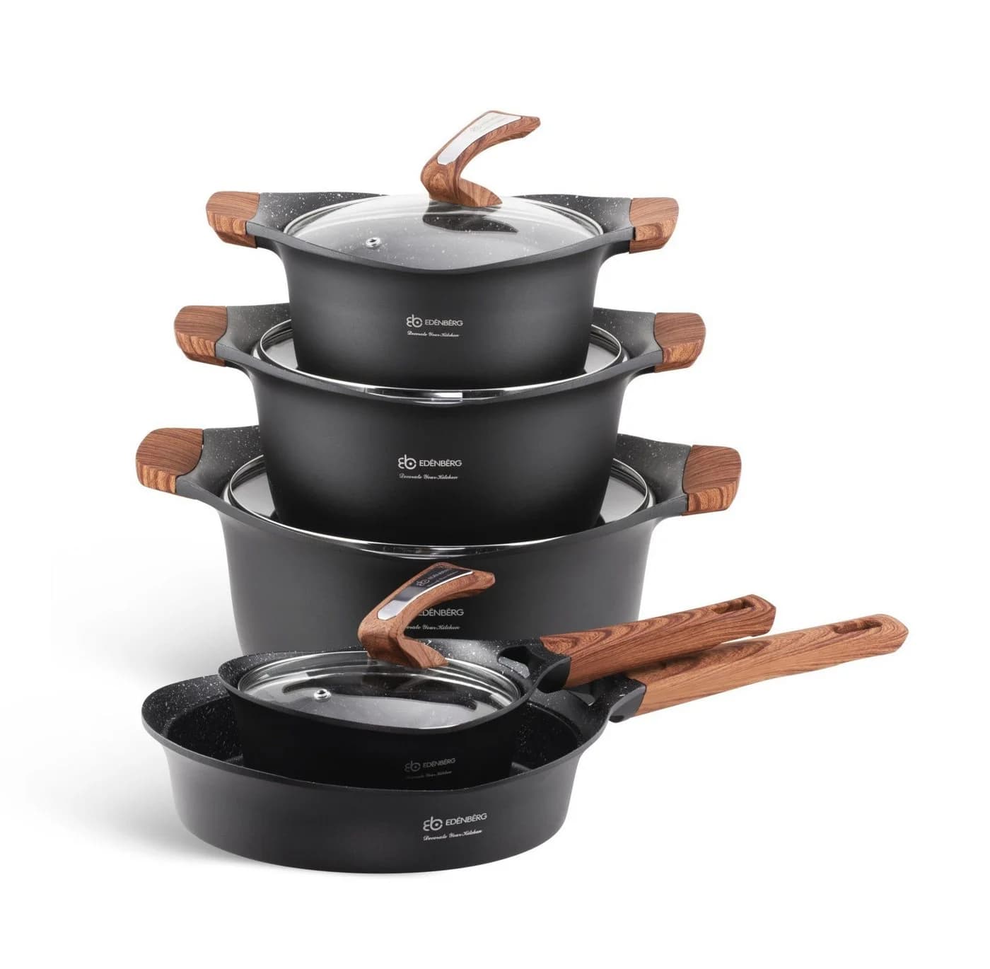 Edenberg Topf-Set 15-tlg. Keramik-Granit-Beschichtung Aluminium