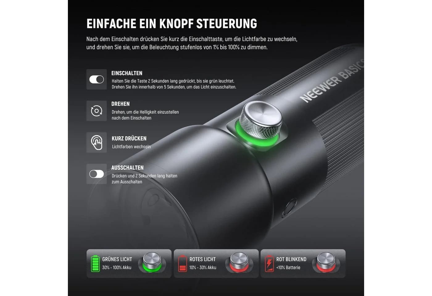 Neewer LED Taschenlampe FL10 RGB Taschenlampe mit Gobos 7500mAh - Bild 5