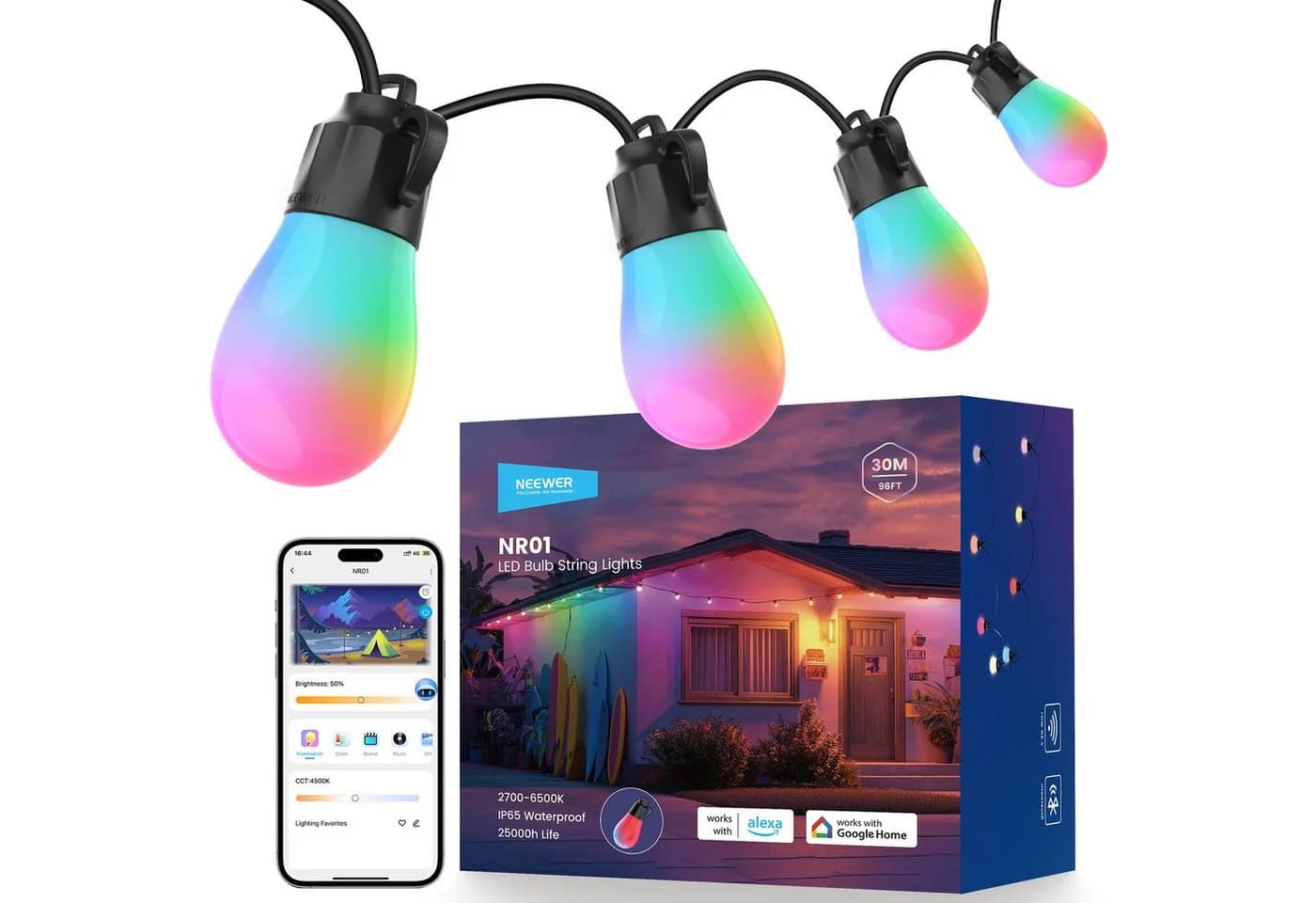 Neewer LED-Lichterkette NR01 30m RGBW Smart AI Dimmbar IP65 - Bild 2