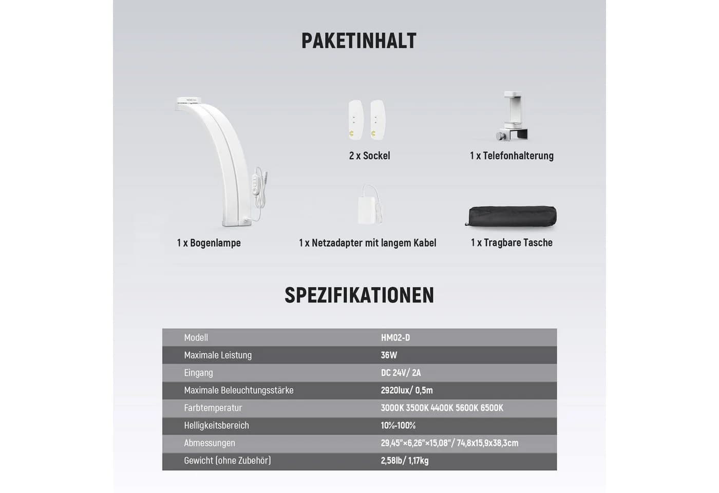 Neewer LED Schreibtischlampe 36W Klappbar 3000K-6500K