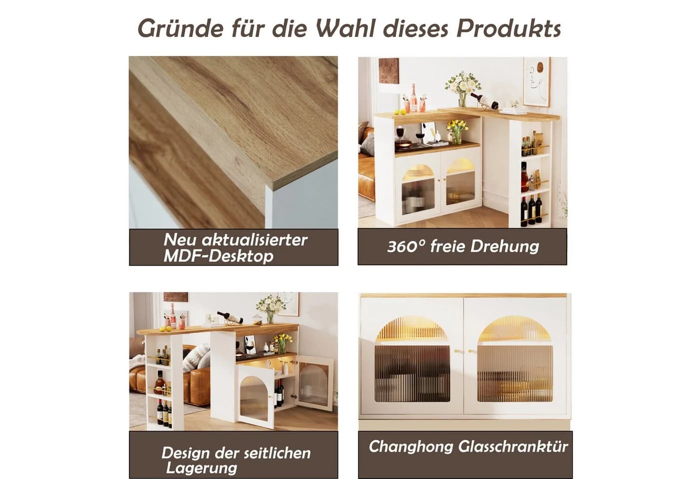 i@home Bartisch Weiß Ausziehbar mit LED Licht und Stauraum - Bild 3