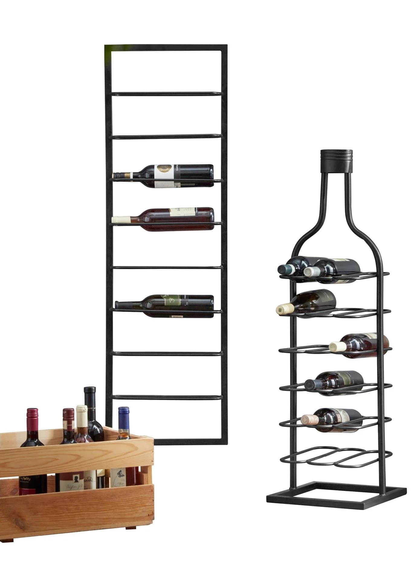 HEINE HOME Weinregal Flaschenform Schwarz Metall