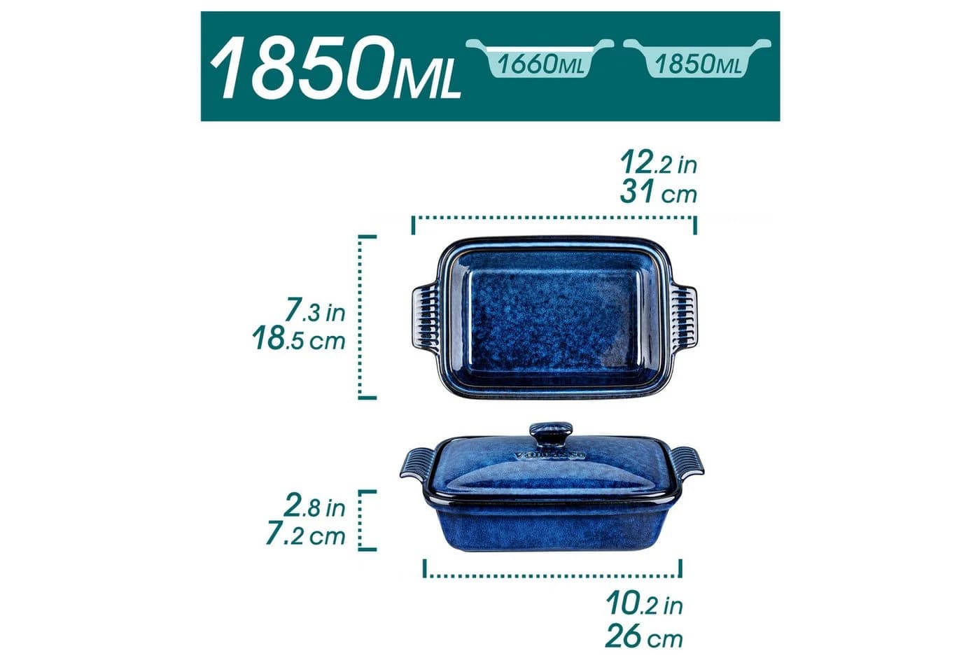 vancasso Backform 1-tlg. mit Deckel Blau Steingut
