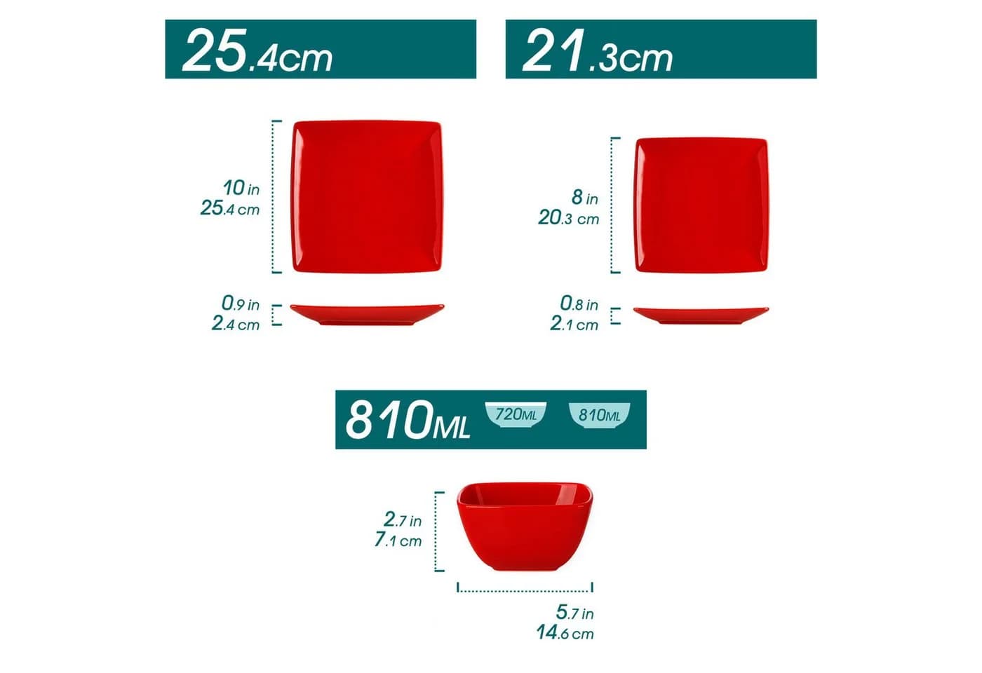 vancasso Geschirr-Set 12-tlg. Steingut Weiß/Rot Rechteckig Modern