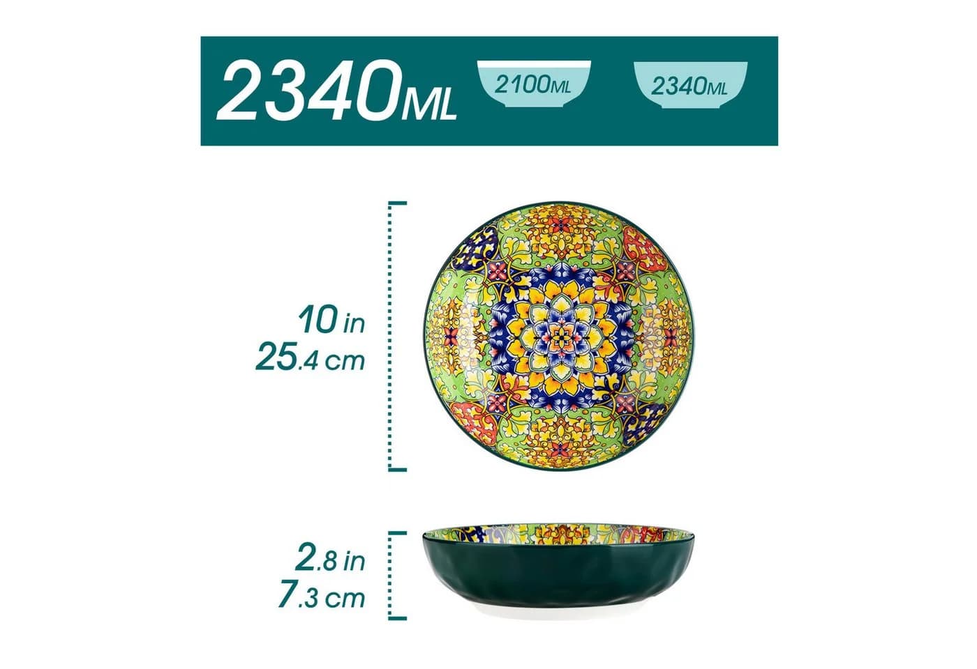 vancasso Pastateller Suppenschale Boho-Stil Grün Porzellan 2er Set