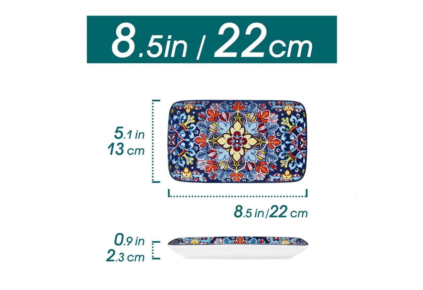 Vancasso Sushiteller 6er-Set Porzellan BOHO-Stil Bunt/Rot Rechteckig