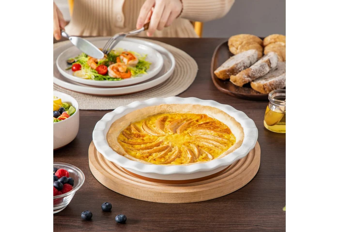 MALACASA Tarteform TARA Steingut Backform Weiß Khaki - Bild 5