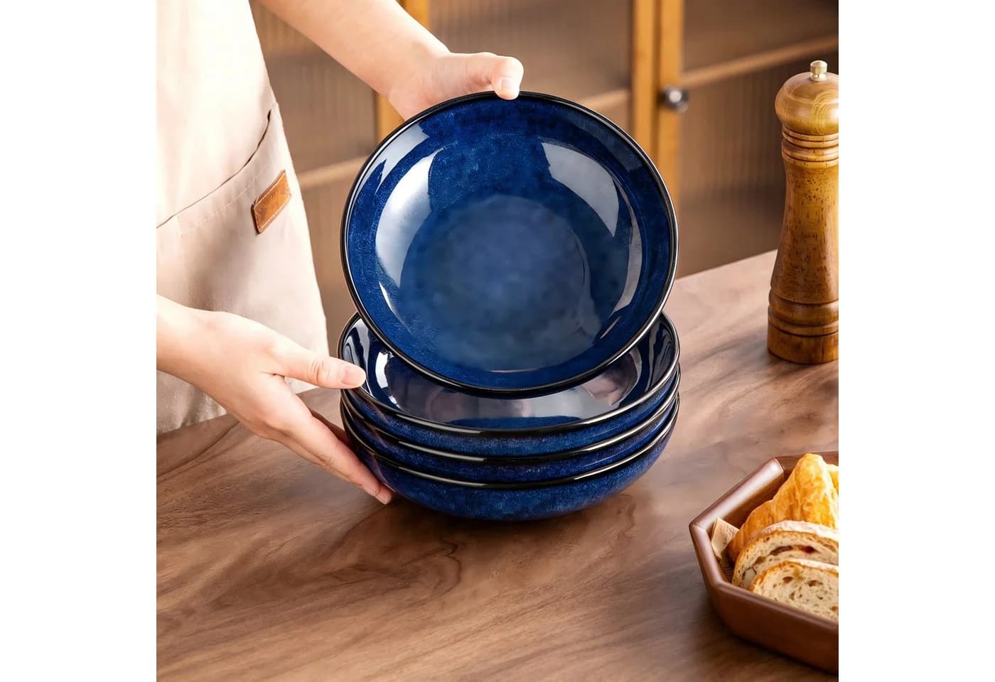 vancasso Pastateller 4tlg. Steingut Tiefteller Blau Reaktivglasur - Bild 4