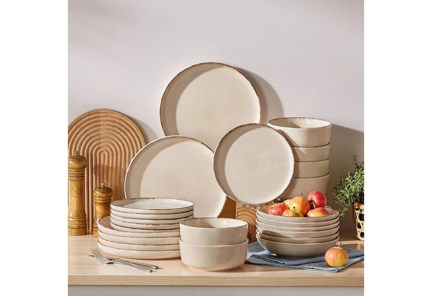 vancasso Geschirr-Set 24-tlg. Steingut Beige/Weiß Reaktivglasur - Bild 5