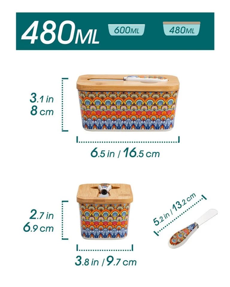 vancasso Butterdose Porzellan Boho-Stil mit Deckel und Messer