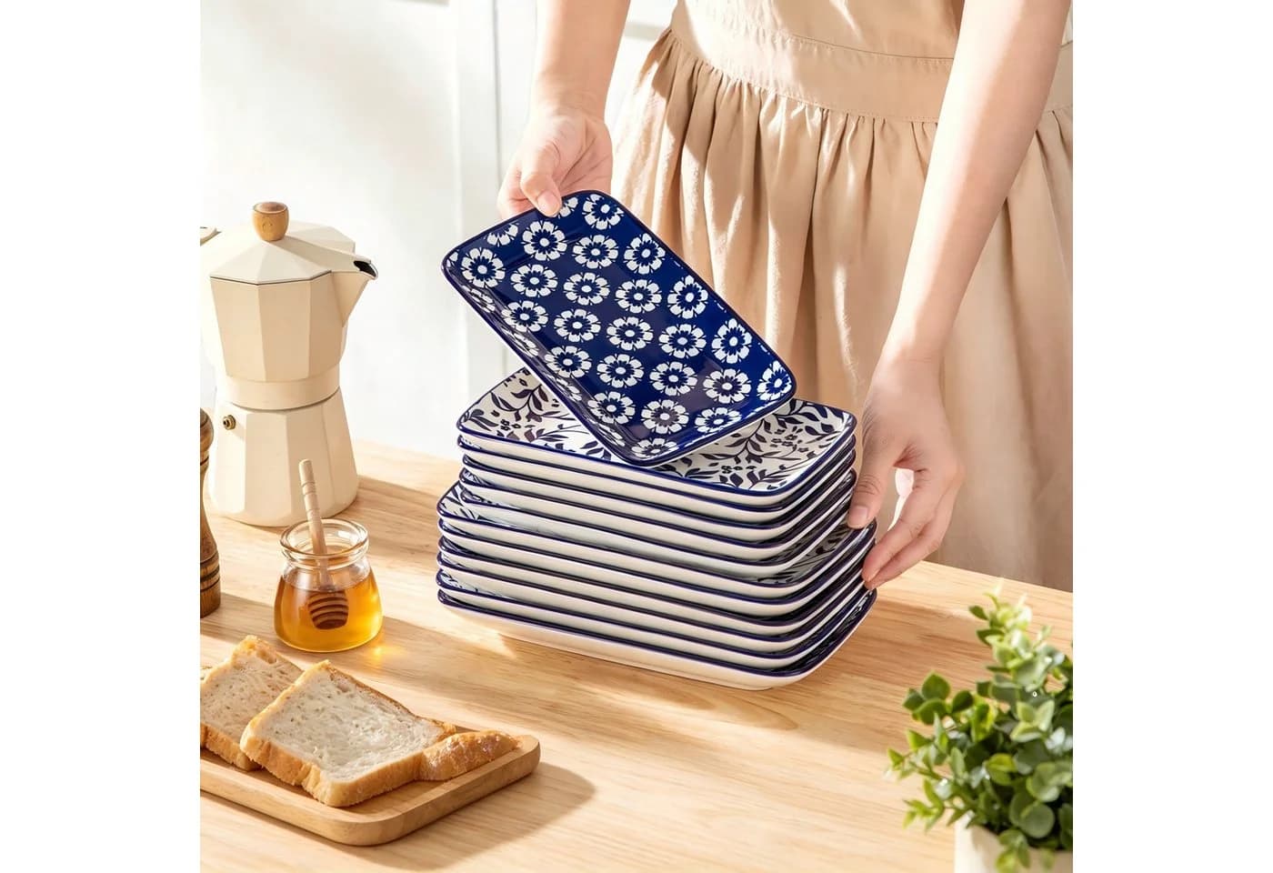 vancasso Sushiteller Set 6-tlg. Rechteckig Blau/Weiß Porzellan