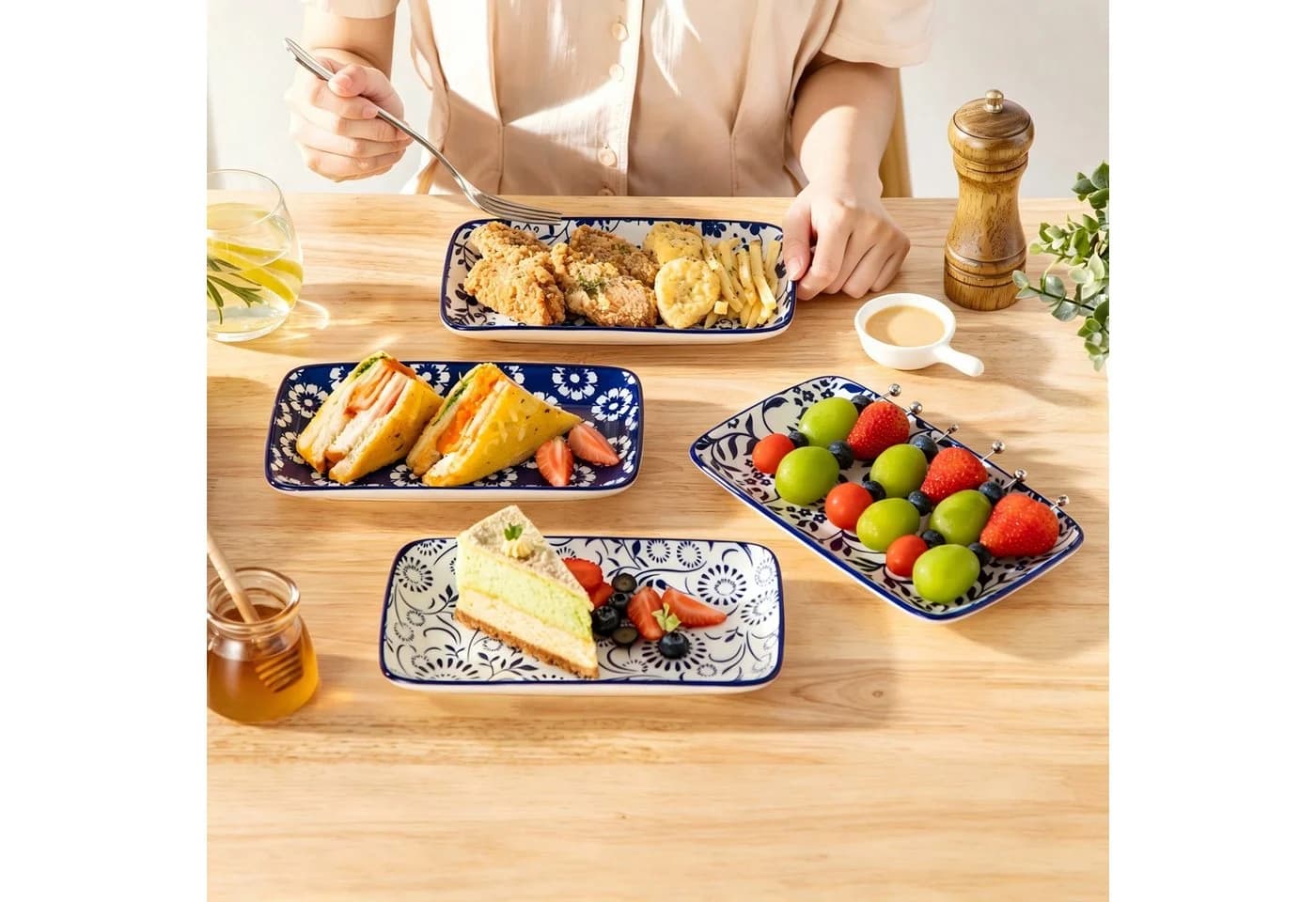 vancasso Sushiteller Set 6-tlg. Rechteckig Blau/Weiß Porzellan - Bild 3