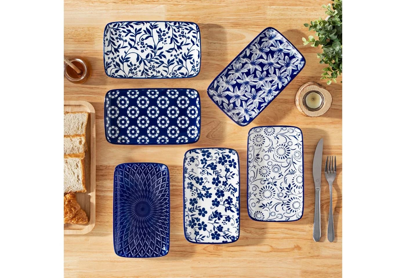 vancasso Sushiteller Set 6-tlg. Rechteckig Blau/Weiß Porzellan - Bild 5