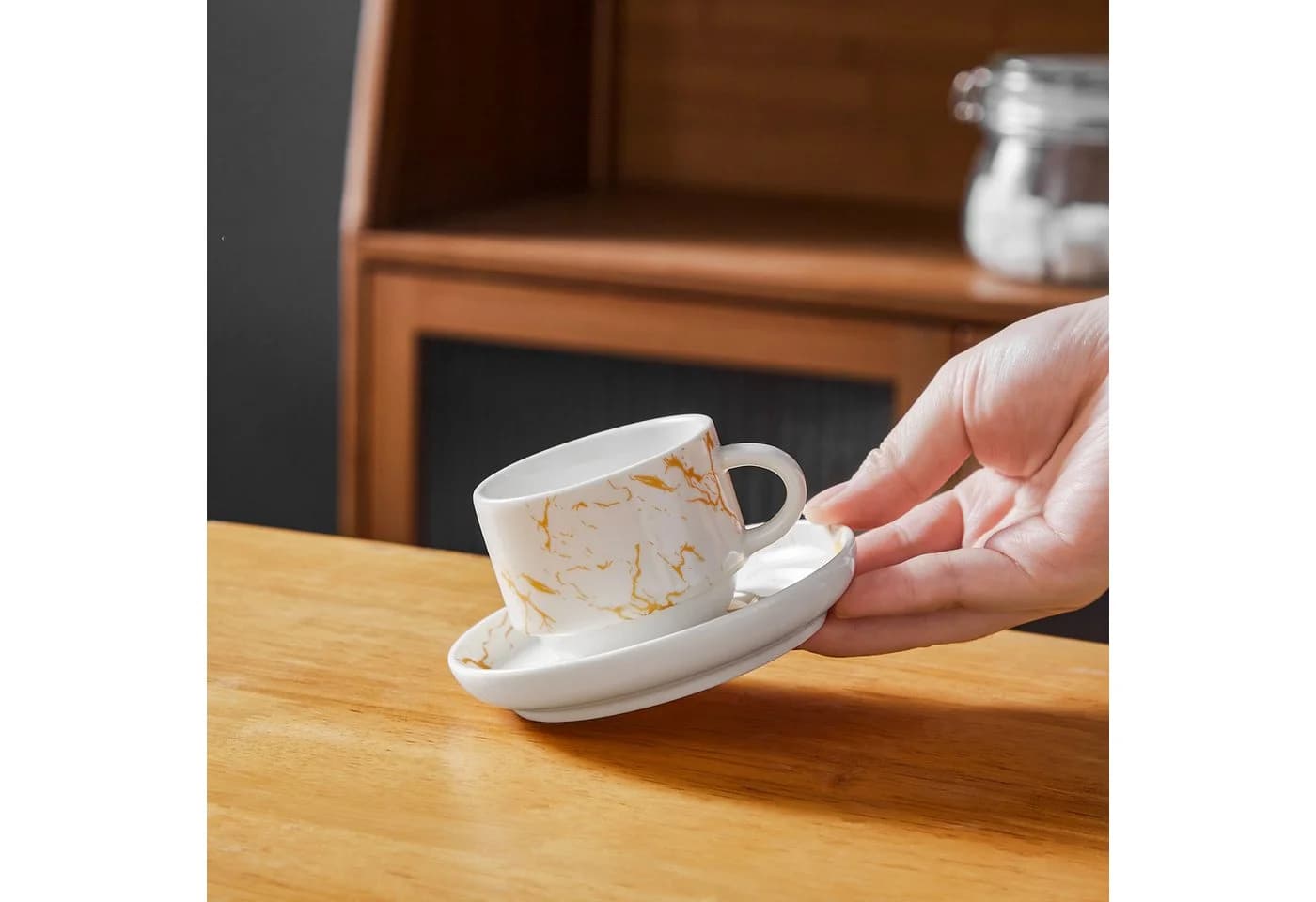 MALACASA Kaffeeservice 6-tlg. Porzellan Espressotasse Weiß/Schwarz/Marmor - Bild 4