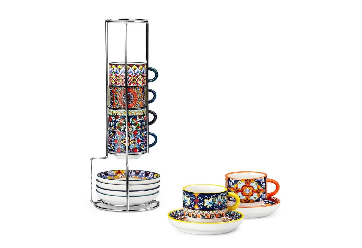 vancasso Kaffeeservice 6tlg. Bunt Boho-Stil Porzellan mit Metallständer - Bild 2