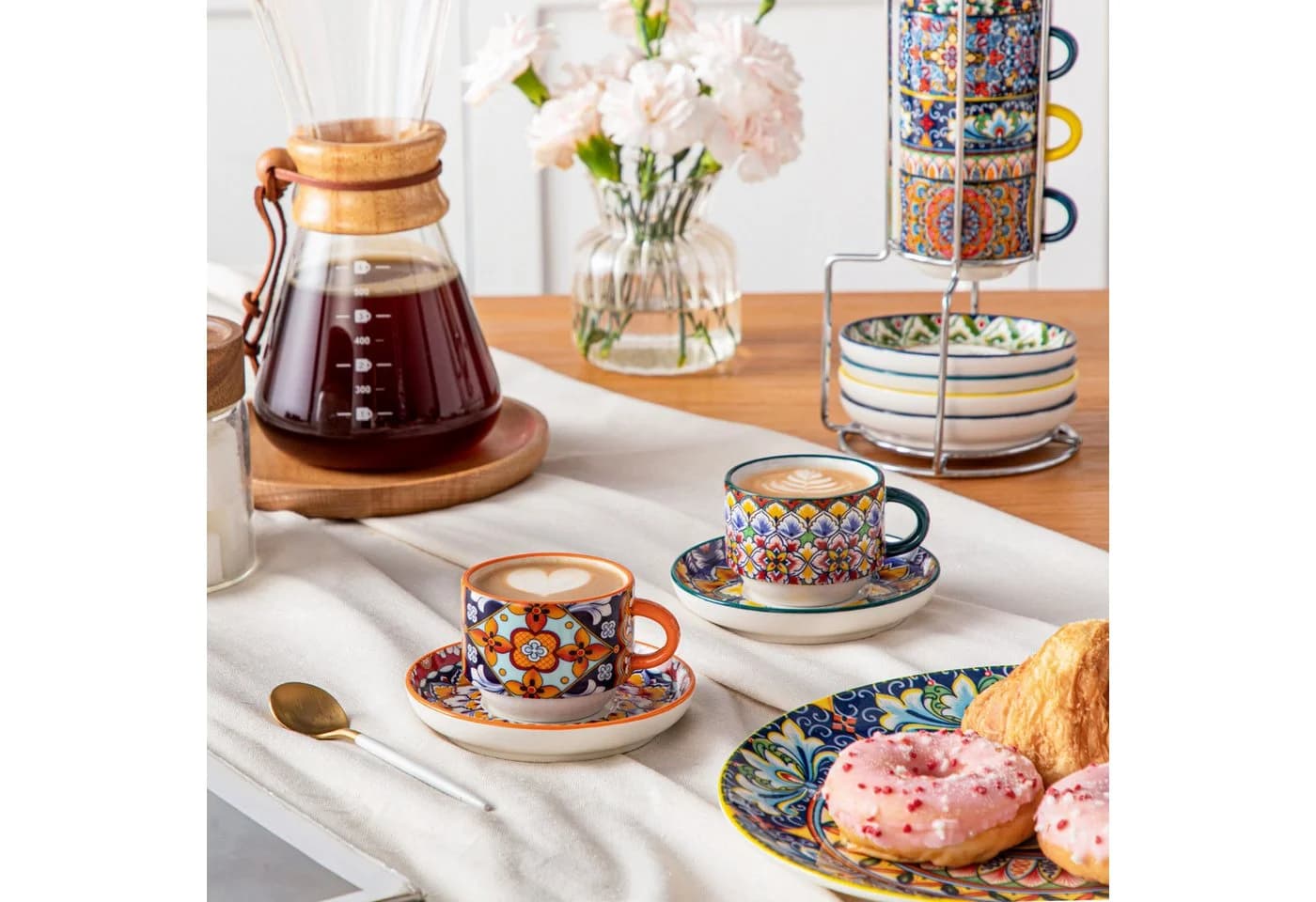 vancasso Kaffeeservice 6tlg. Bunt Boho-Stil Porzellan mit Metallständer - Bild 3