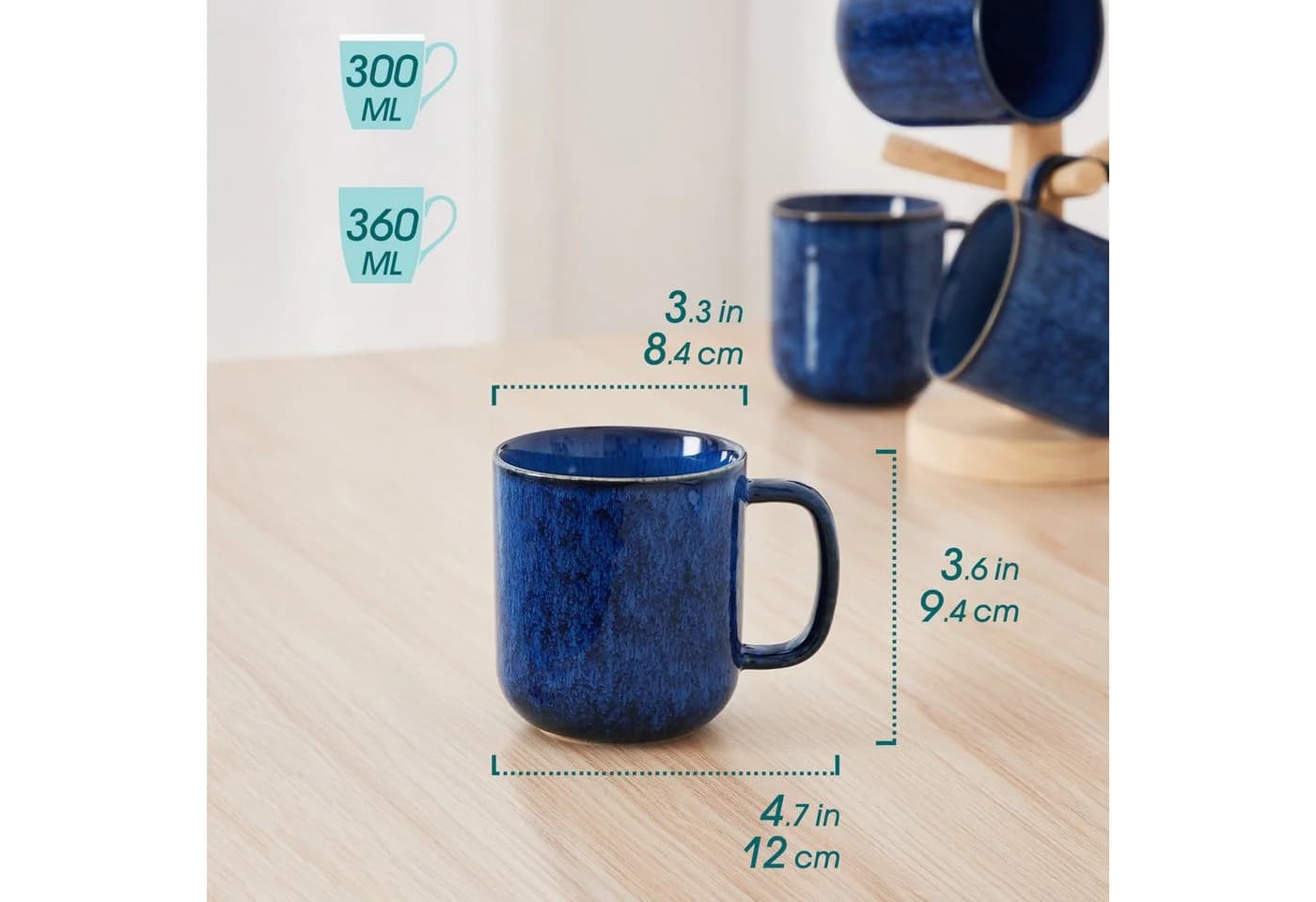 vancasso Kaffeeservice 4-tlg. Steingut Blau Reaktivglasur