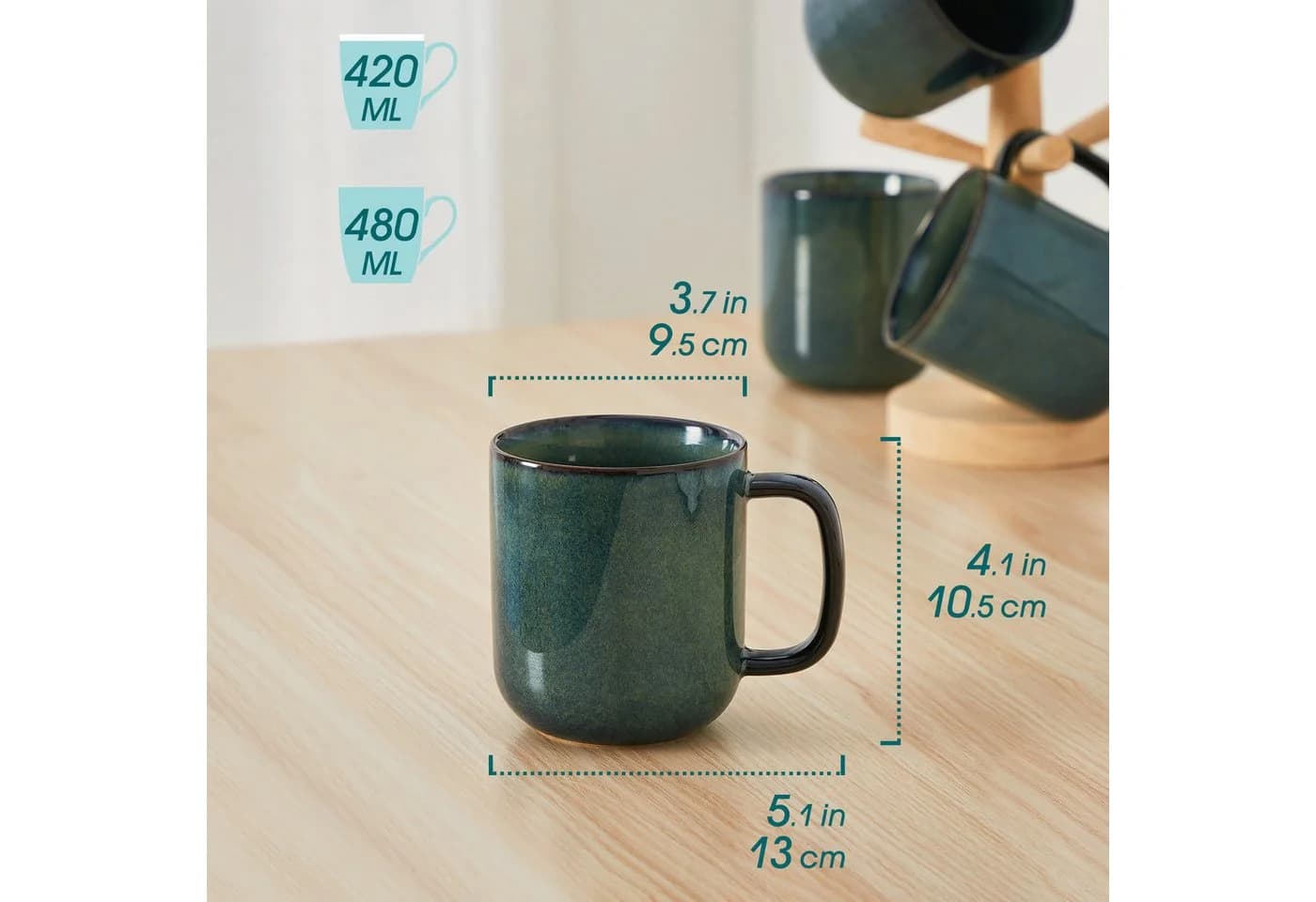 vancasso Kaffeeservice 4-tlg. Steingut Tasse Grün Reaktivglasur