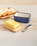 vancasso Butterdose Porzellan Blau/Weiß Rautenmuster mit Deckel & Messer Bild 5