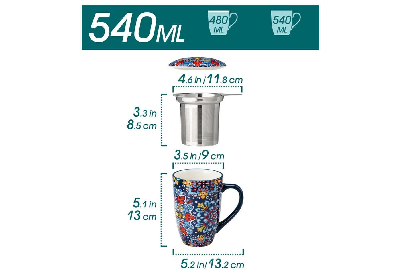 vancasso Teebecher Set Porzellan Blau mit Sieb und Deckel