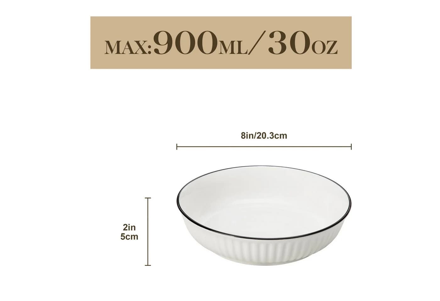 MALACASA Pastateller 4-tlg. Weiß Schwarz Porzellan Skandinavisch