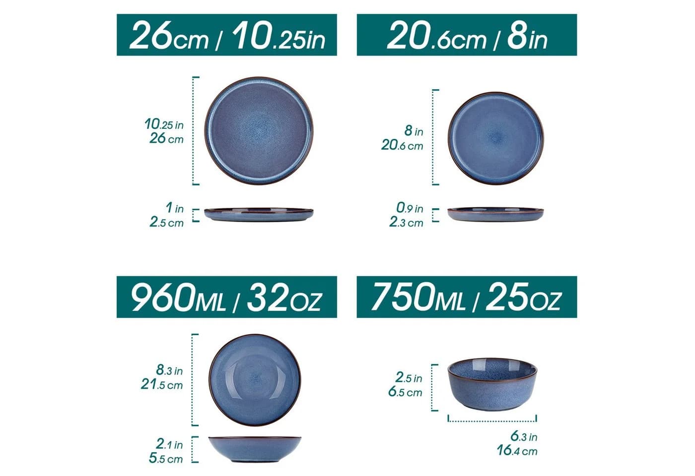 vancasso Geschirr-Set 24-tlg. Blau Steingut Tafelservice