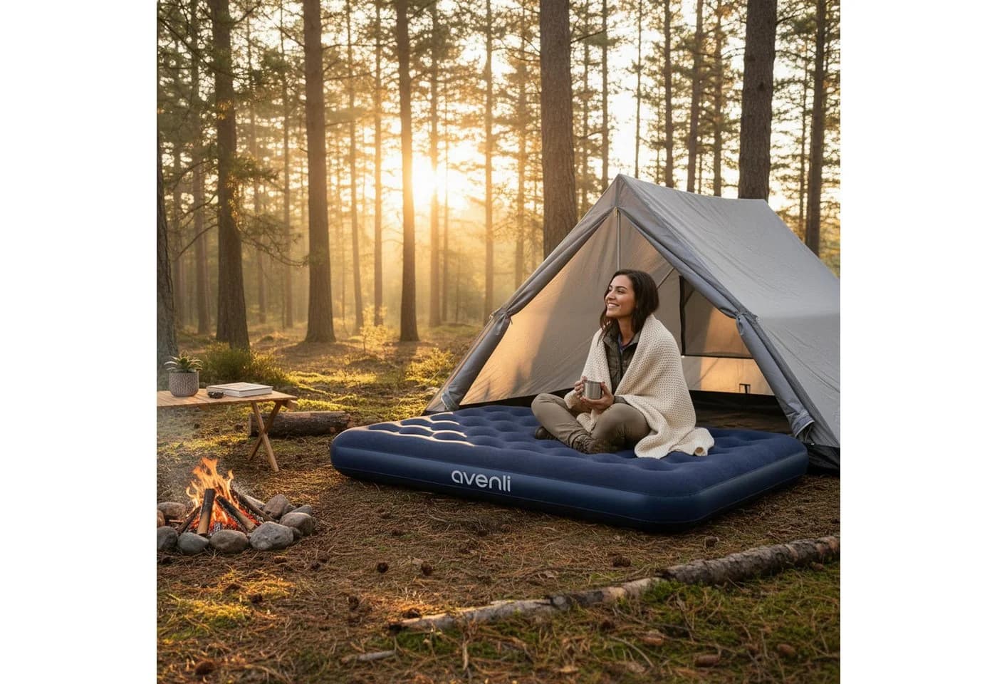Avenli Luftbett Camping blau 191x137x22cm Double-Size