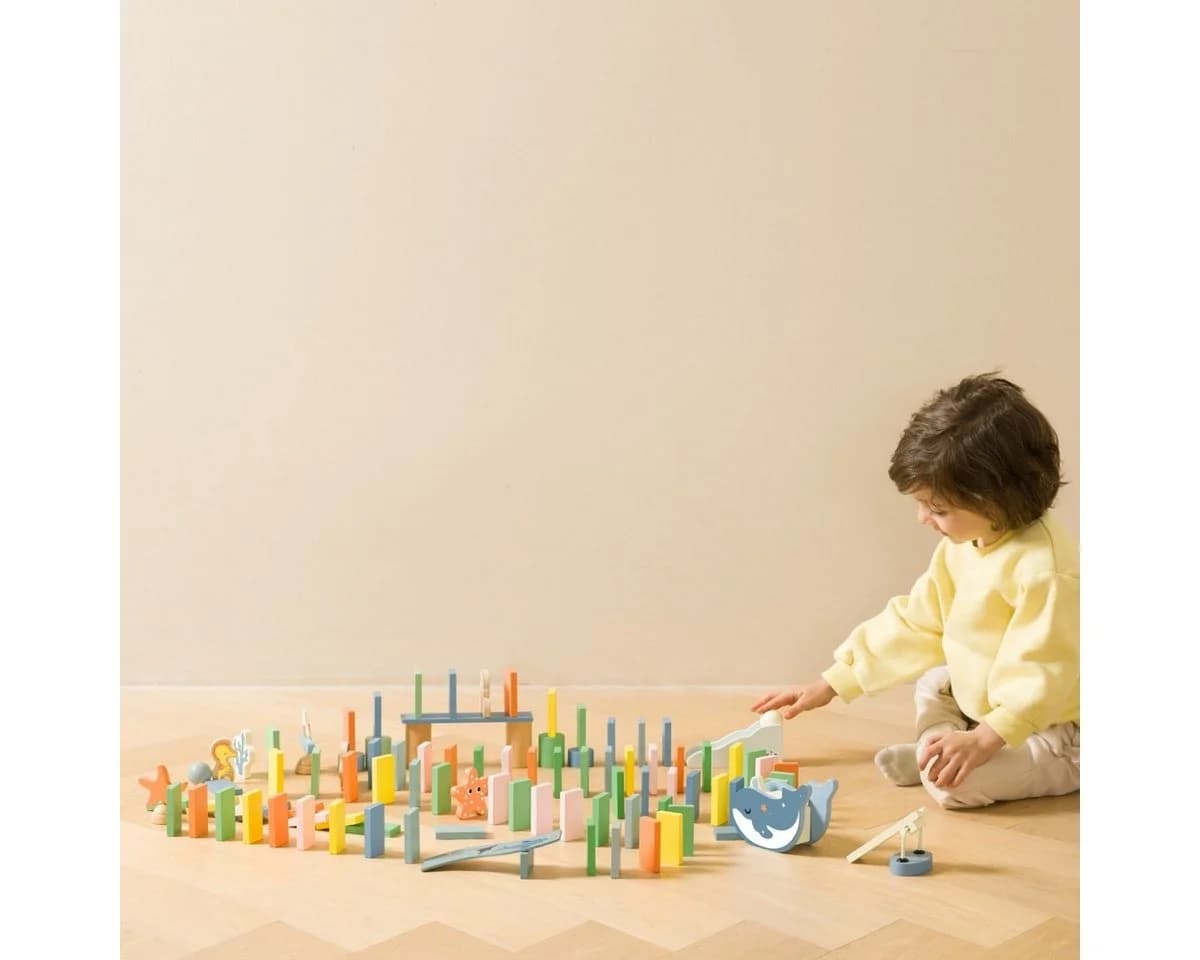 Classic World Holz Domino Set Ozean 100 Teile Meerestiere