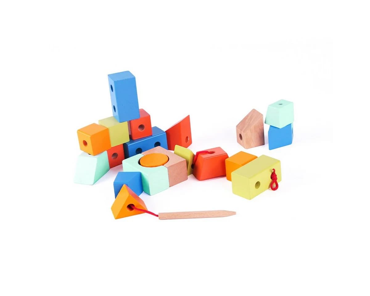 Classic World Fädelkette 20 bunte Holzklötze ab 18 Monaten - Bild 2