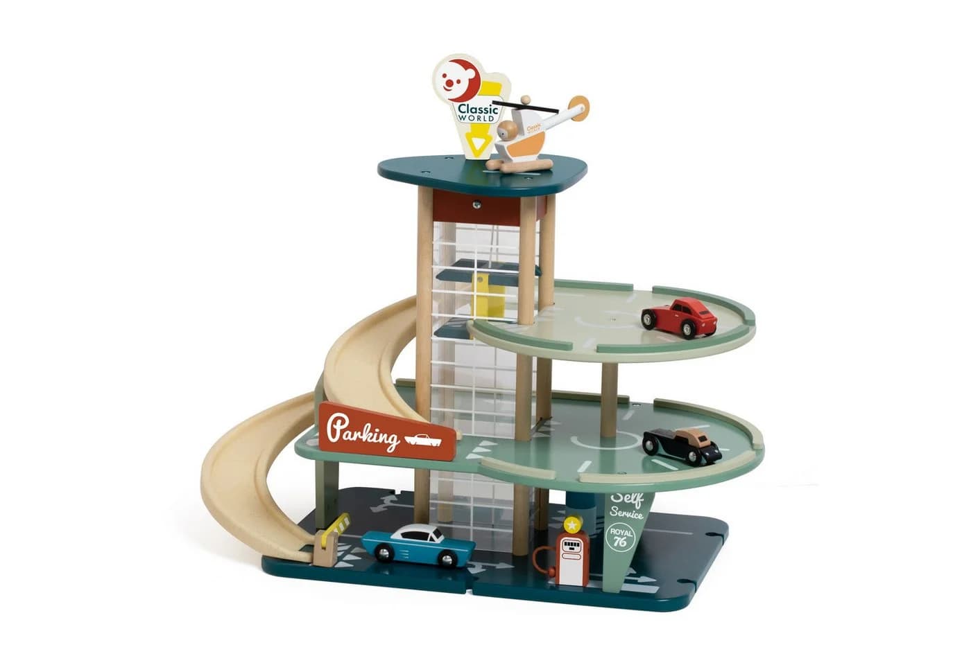 Classic World Spiel-Parkhaus Vintage mit Hubschrauber und Autos