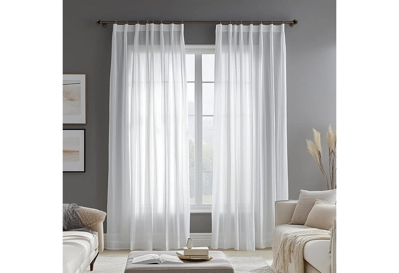 Deconovo Vorhang Voile Leinenoptik Gardinen mit Kräuselband Gardinenschal Weiß 2er Set - Bild 2