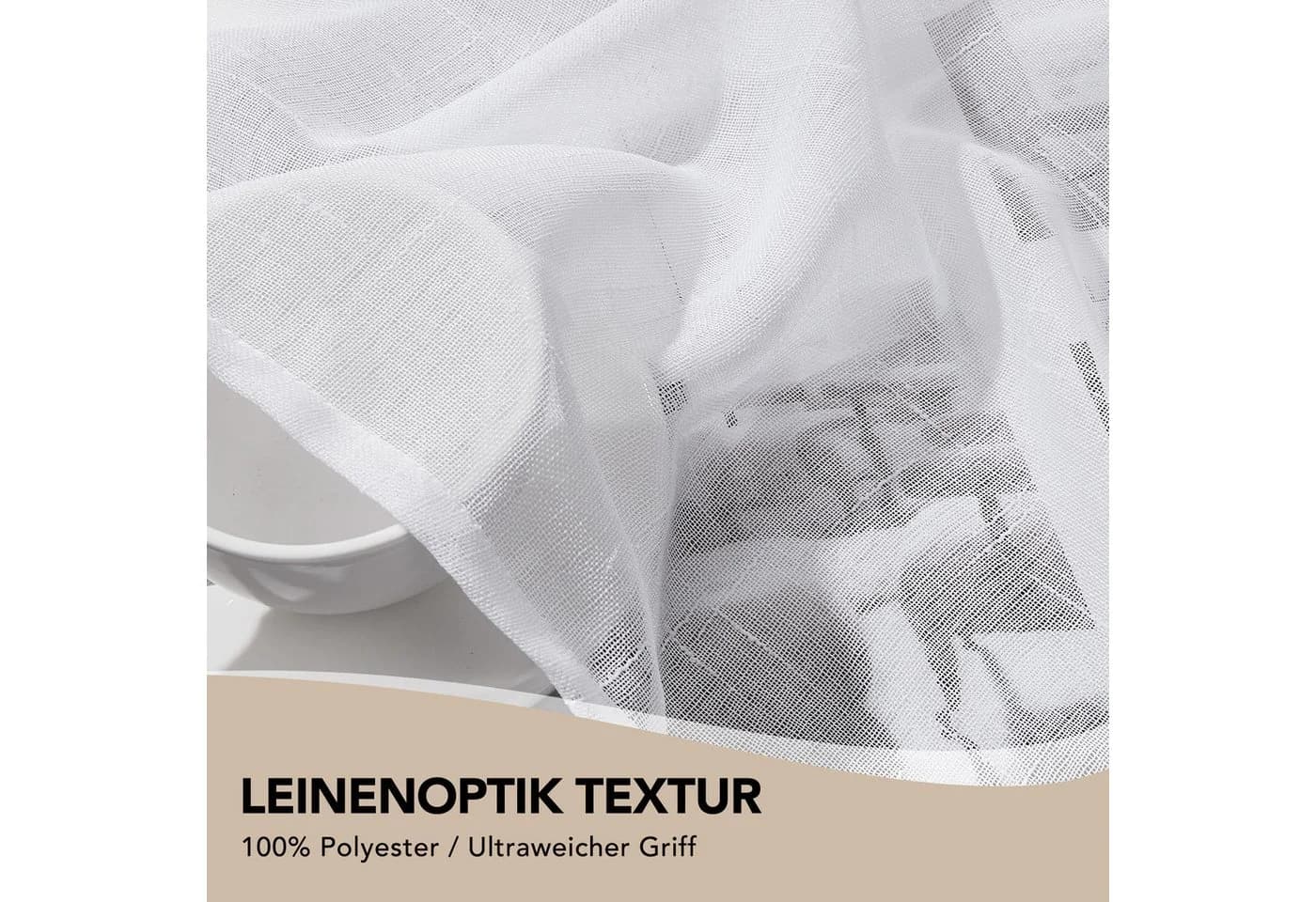 Deconovo Vorhang Voile Leinenoptik Gardinen mit Kräuselband Gardinenschal Weiß 2er Set - Bild 4
