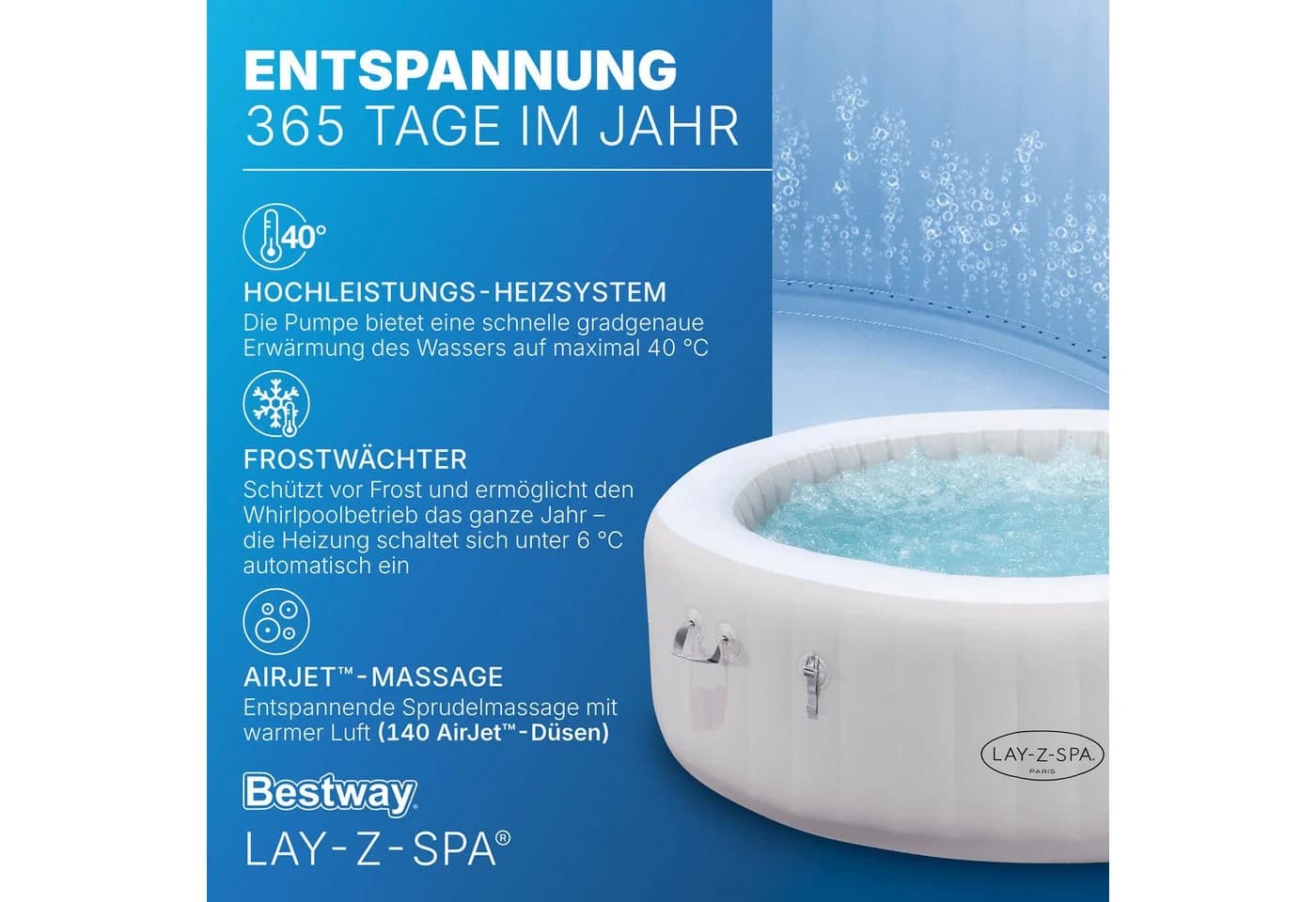 Bestway LAY-Z-SPA Paris AirJet™ Aufstellbecken Weiß - Bild 4