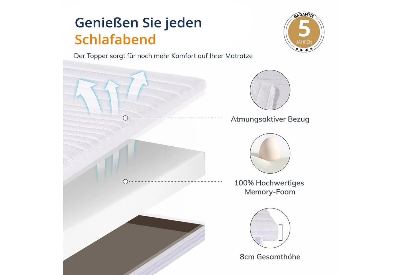 emerspring Memory Foam Topper 8 cm Visco-Topper Druckentlastend - Bild 4