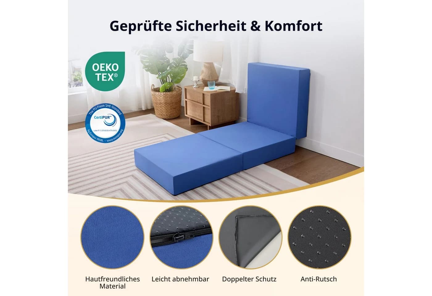 emerspring Klappmatratze 15 cm Bambus-Kohle-Memory-Schaum Faltmatratze Blau/Grau - Bild 4